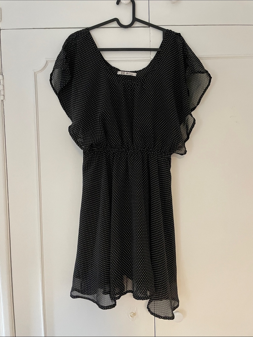 Black Polka Dot Flutter Sleeve Dress